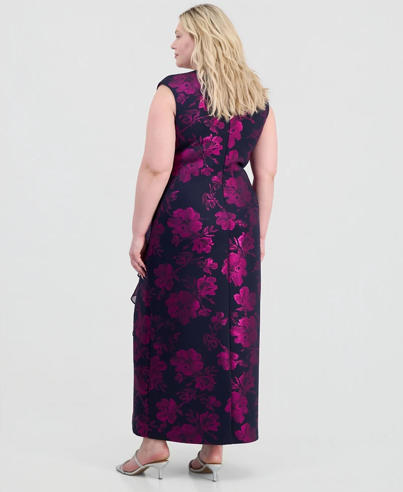 Connected Plus Ruffled Brooch-Embellished Dress