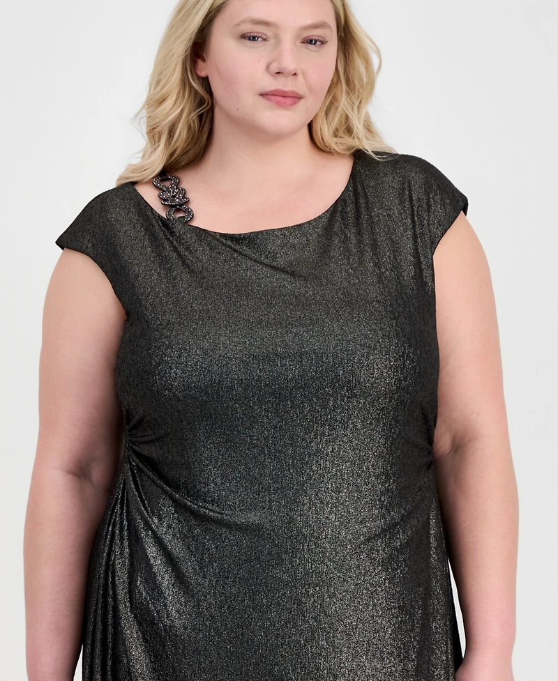 Connected Plus Metallic Cap-Sleeve Dress