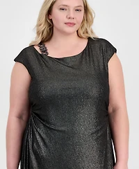 Connected Plus Metallic Cap-Sleeve Dress