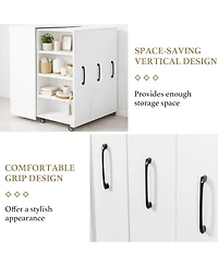 Rainsken 3-Tier Rolling Bookcase with Pull-Out Doors, Hidden Storage Cabinet with Wheels for Home Office, Living Room