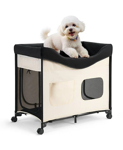 Cozito L Elevated Foldable Bunk Pet Bed with Wheels, Side Storage and Carry Bag