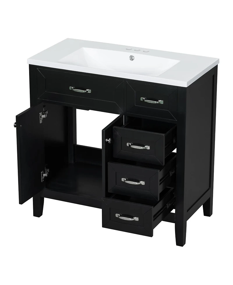 Sillysis 36" Bathroom Vanity with Ceramic Sink, Solid Wood Frame, Storage Cabinet & Drawers for Modern Bathrooms