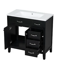 Sillysis 36" Bathroom Vanity with Ceramic Sink, Solid Wood Frame, Storage Cabinet & Drawers for Modern Bathrooms
