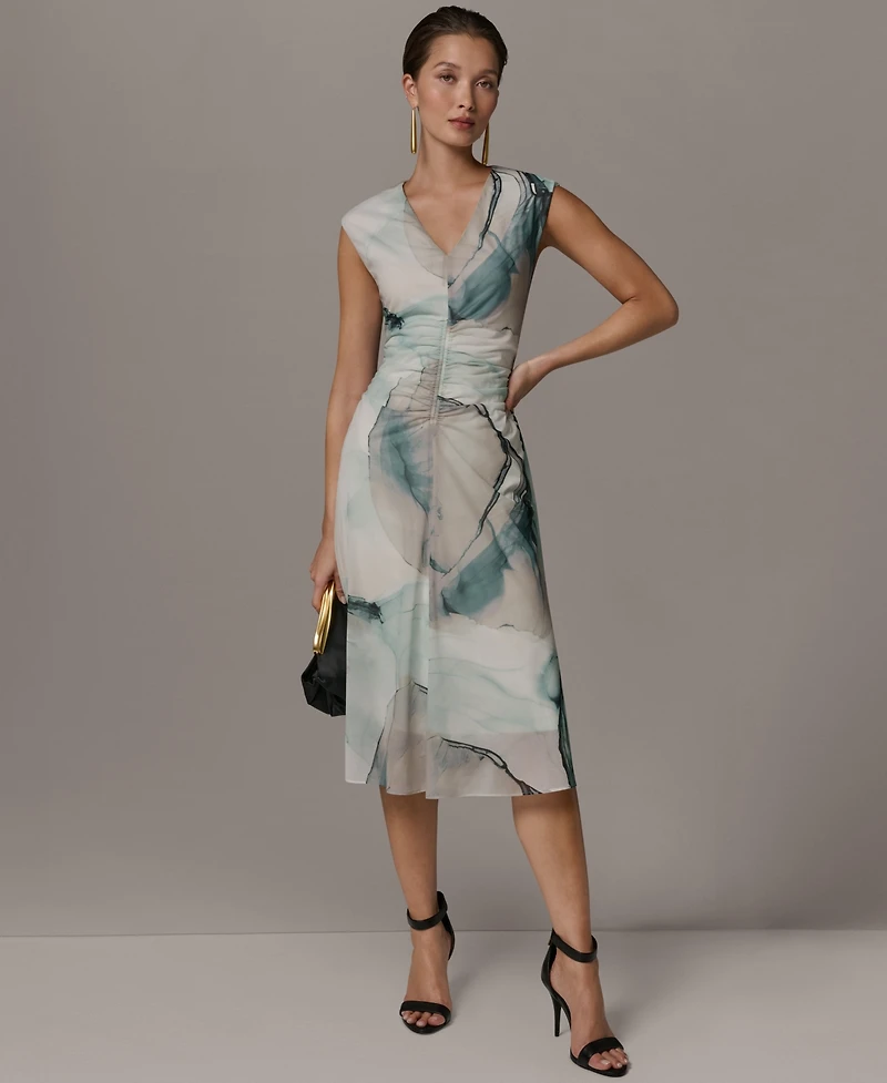 Donna Karan New York Petite Printed V-Neck Midi Dress