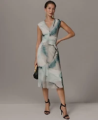 Donna Karan New York Petite Printed V-Neck Midi Dress