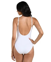 La Blanca Women's Island Goddess Ruffle Plunge One-Piece Swimsuit