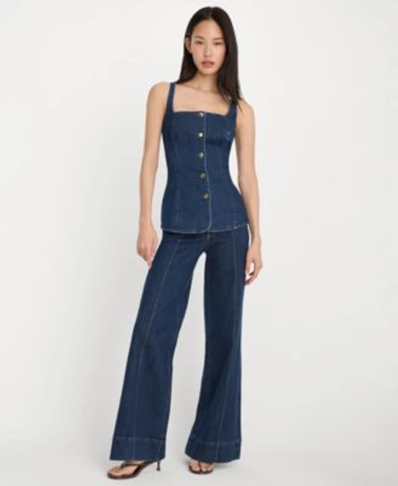 Good American Womens Square Neck Top High Rise Jeans