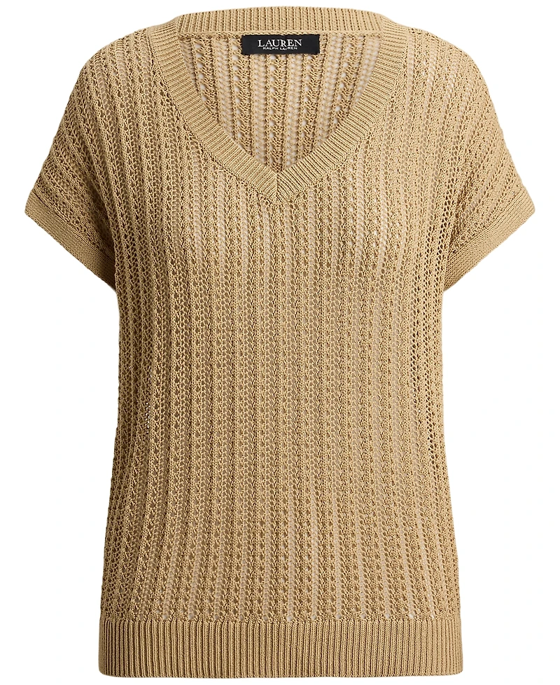Lauren Ralph Petite V-Neck Open-Knit Sweater