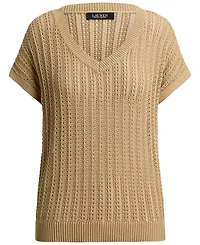 Lauren Ralph Petite V-Neck Open-Knit Sweater