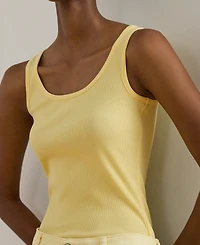 Lauren Ralph Lauren Petite Yellow Rib-Knit Scoop Neck Stretch Tank Top