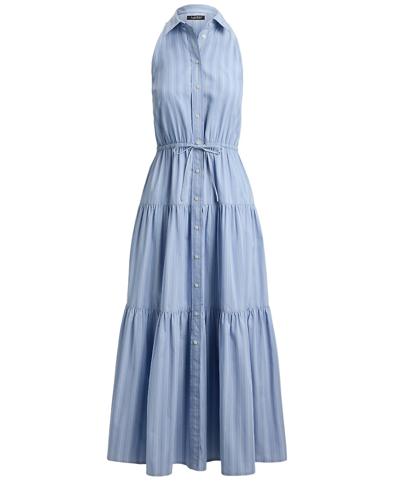 Lauren Ralph Petite Striped Tiered Collared Shirt Dress