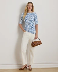 Lauren Ralph Petite Paisley-Print Boat Neck T-Shirt