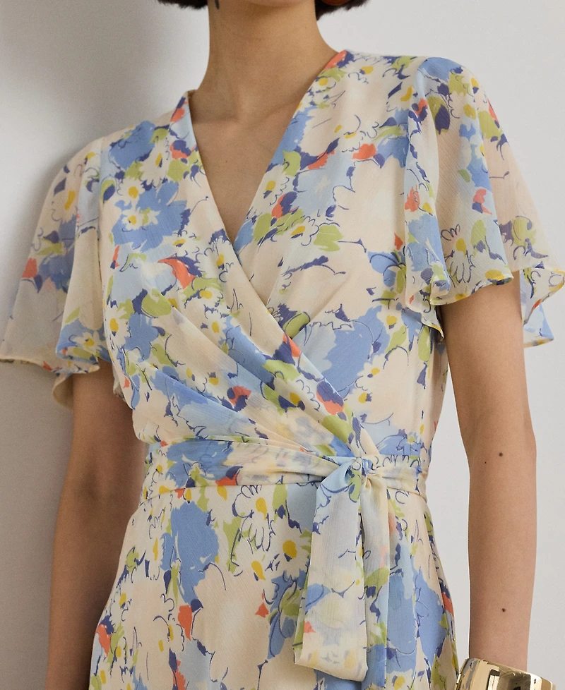 Lauren Ralph Petite Floral-Print Surplice V-Neck Fit-and-Flare Dress