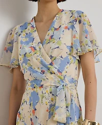 Lauren Ralph Petite Floral-Print Surplice V-Neck Fit-and-Flare Dress