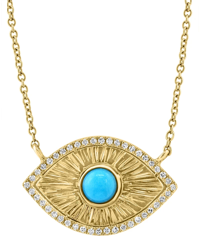 Effy Collection Diamond (1/8 ct. t.w.) and Turquoise Necklace in Gold Over Sterling Silver