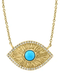 Effy Collection Diamond (1/8 ct. t.w.) and Turquoise Necklace in Gold Over Sterling Silver