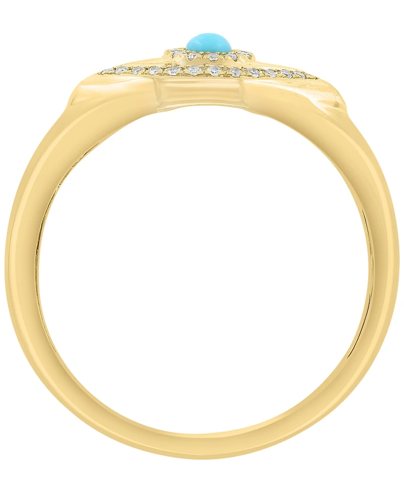 Effy Collection Diamond (1/10 ct. t.w.) and Turquoise Ring in 14k Yellow Gold