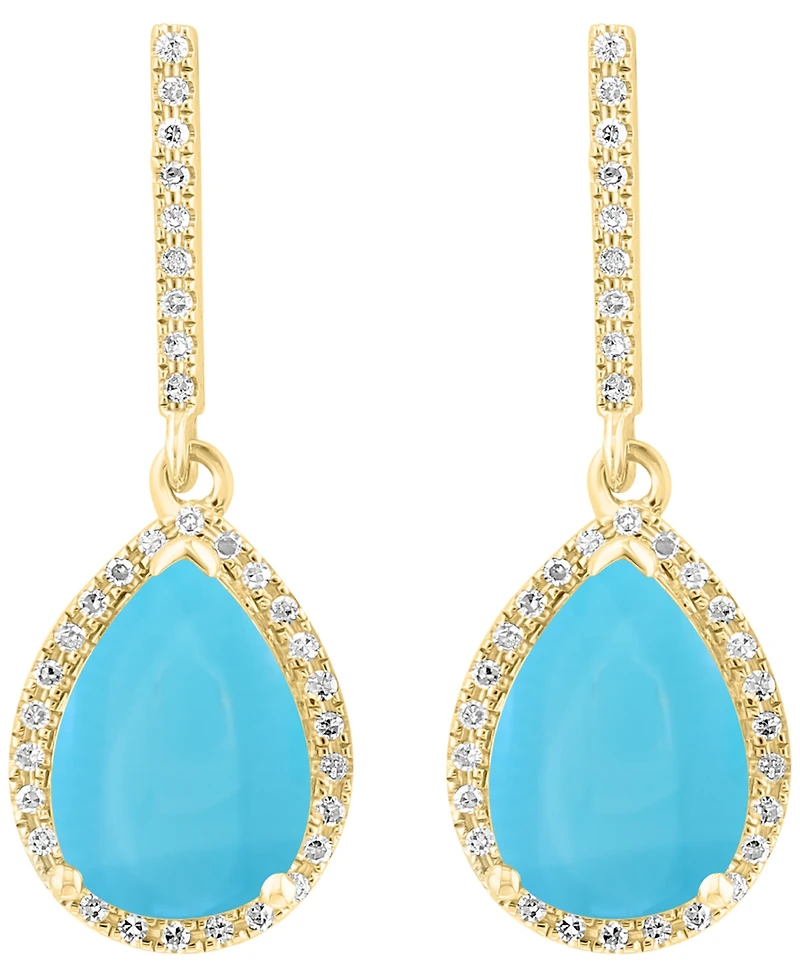 Effy Collection Turquoise & Diamond (1/5 ct. t.w.) Drop Earrings in 14k Yellow Gold