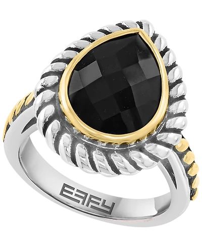 Effy Collection Onyx Ring in Sterling Silver with 18k Yellow Gold
