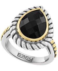 Effy Collection Onyx Ring in Sterling Silver with 18k Yellow Gold