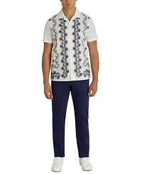 Karl Lagerfeld Paris Men's Regular Fit Short-Sleeve Floral Embroidered Shirt