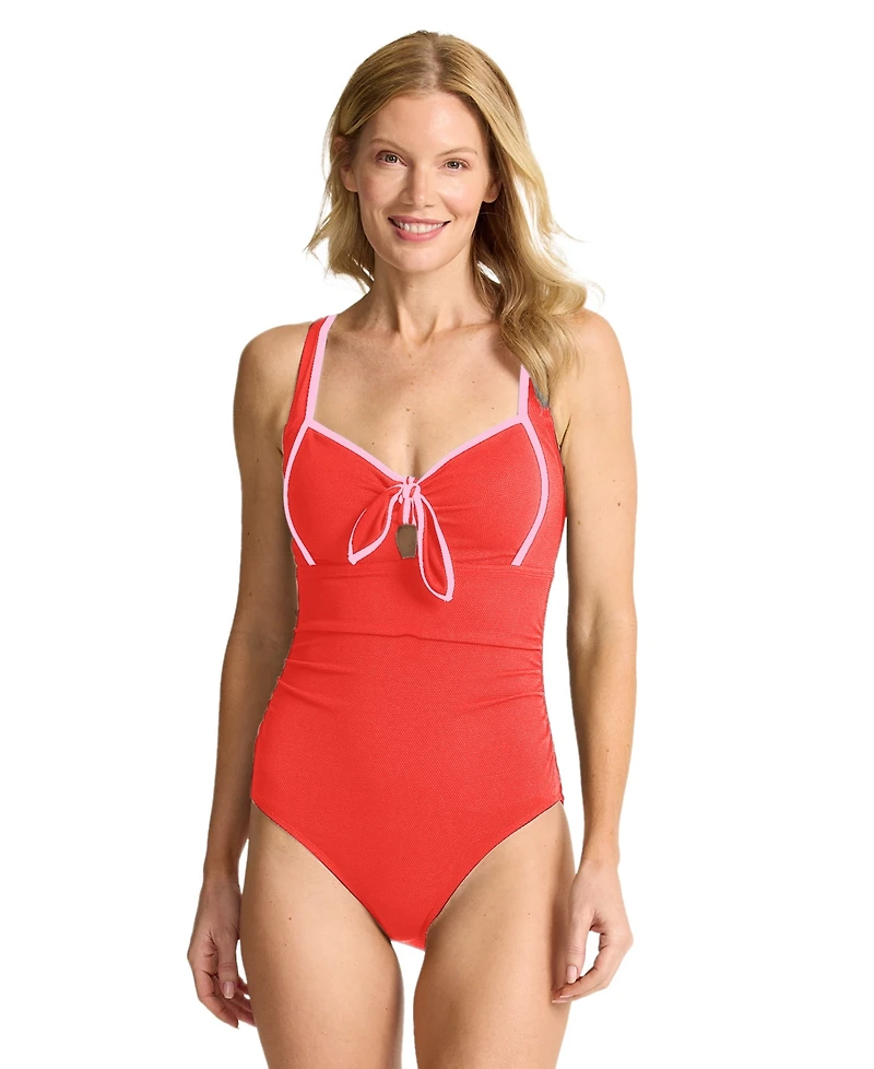 Tommy Bahama Women's Cabana Tie Front One-Piece Swimsuit