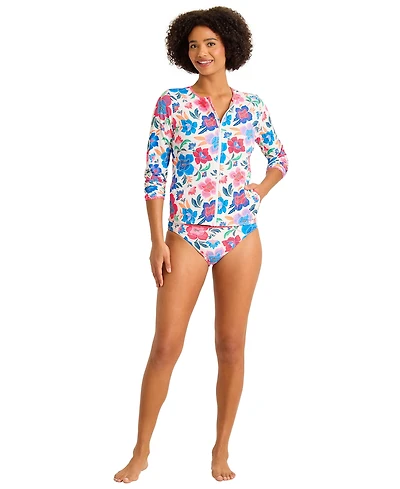 Tommy Bahama Women's Printed Long-Sleeve Zipper Rashguard