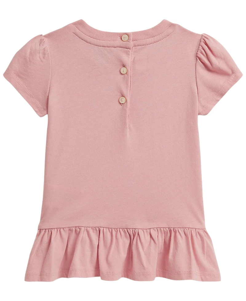 Ralph Lauren Baby Girls' Polo Bear Cotton Jersey Peplum Top