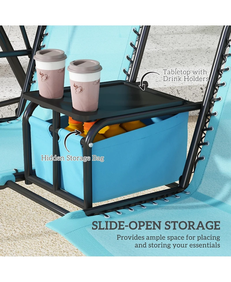 Outsunny 2 Person Porch Swing with Canopy, Storage Table, Cup Holder, Blue