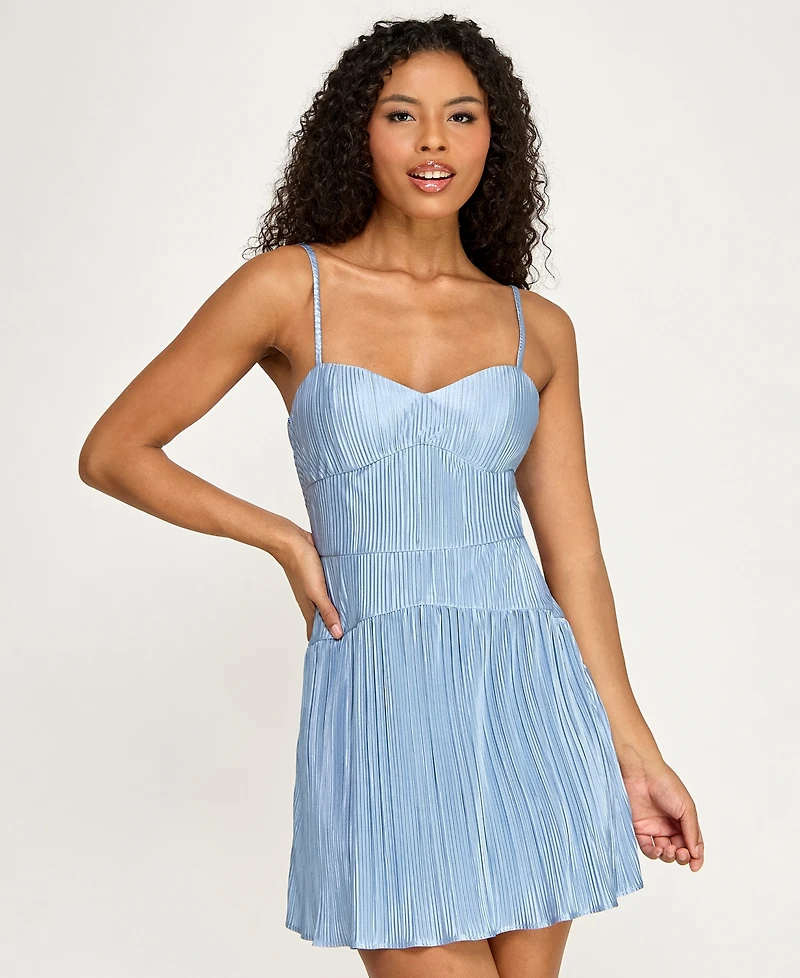 Seni & Cade Juniors' Sweetheart Neck Pleated Dress