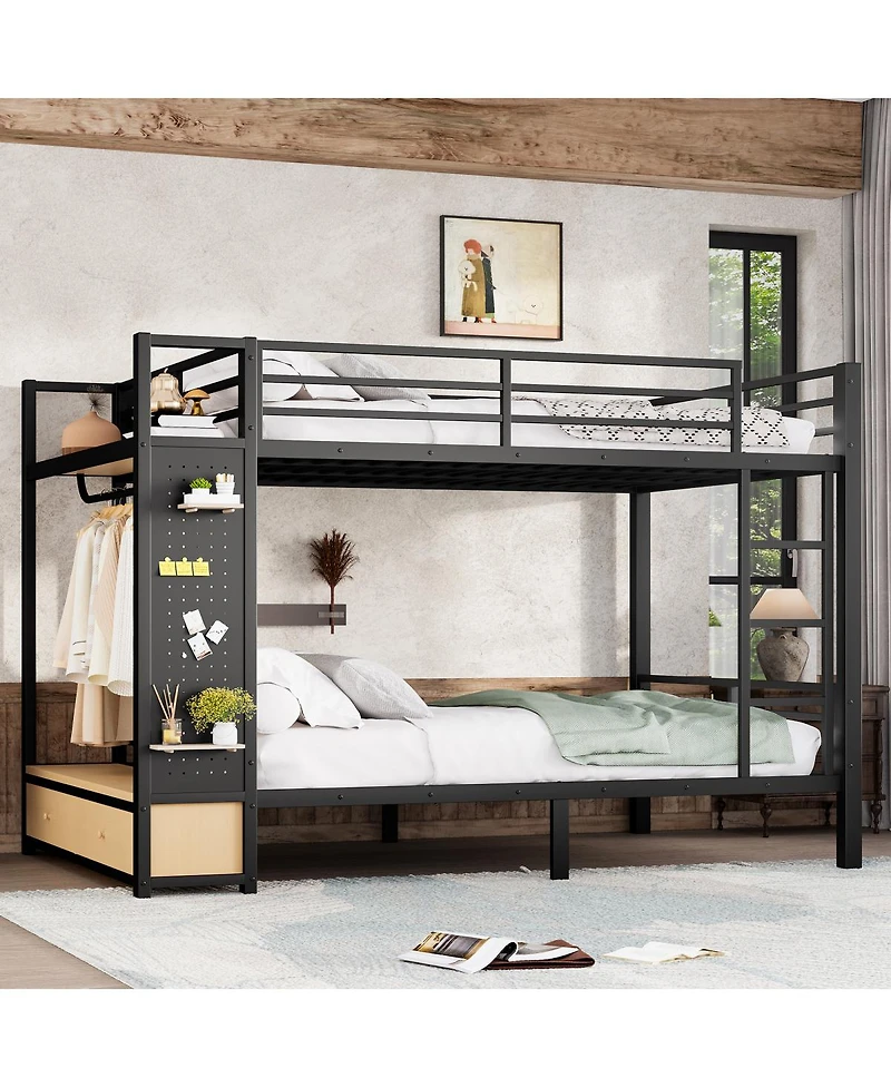 Streamdale Furniture Queen Metal Bunk Bed with Storage for Teens