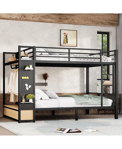Streamdale Furniture Queen Metal Bunk Bed with Storage for Teens