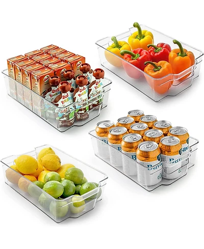 4 Pack Large Clear Fridge Organizers and Storage