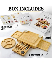 Premium Bamboo Cheese Board Deluxe Set with 4 Piece Knife Set