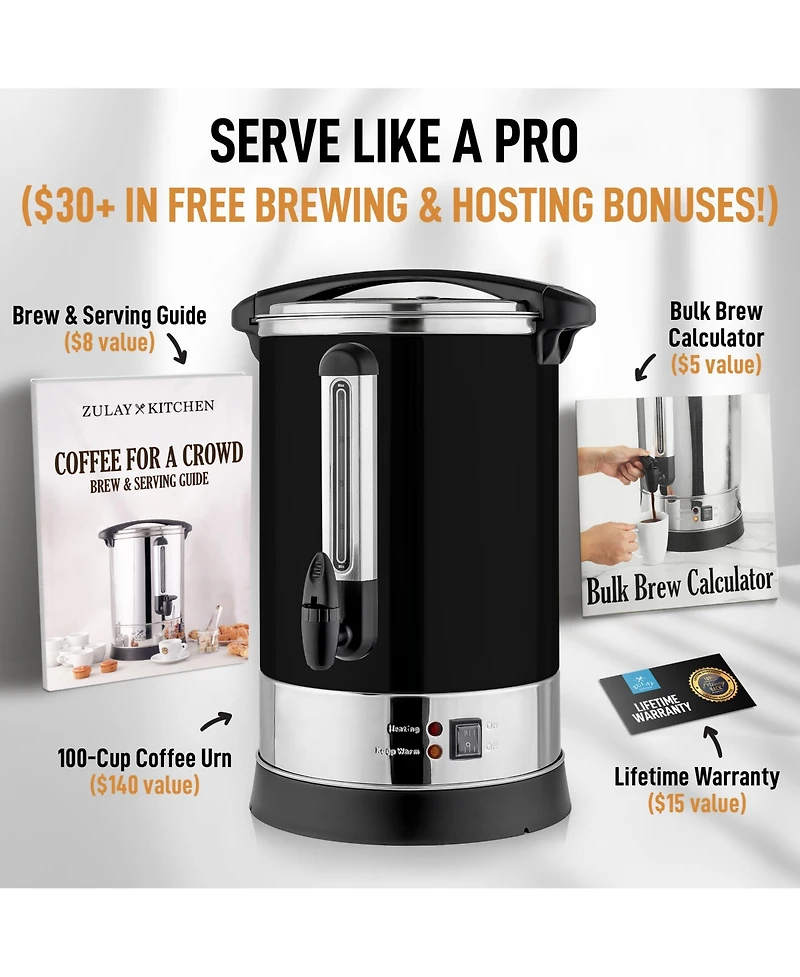 Premium 100 Cup Commercial Coffee Urn - Large Coffee Dispenser