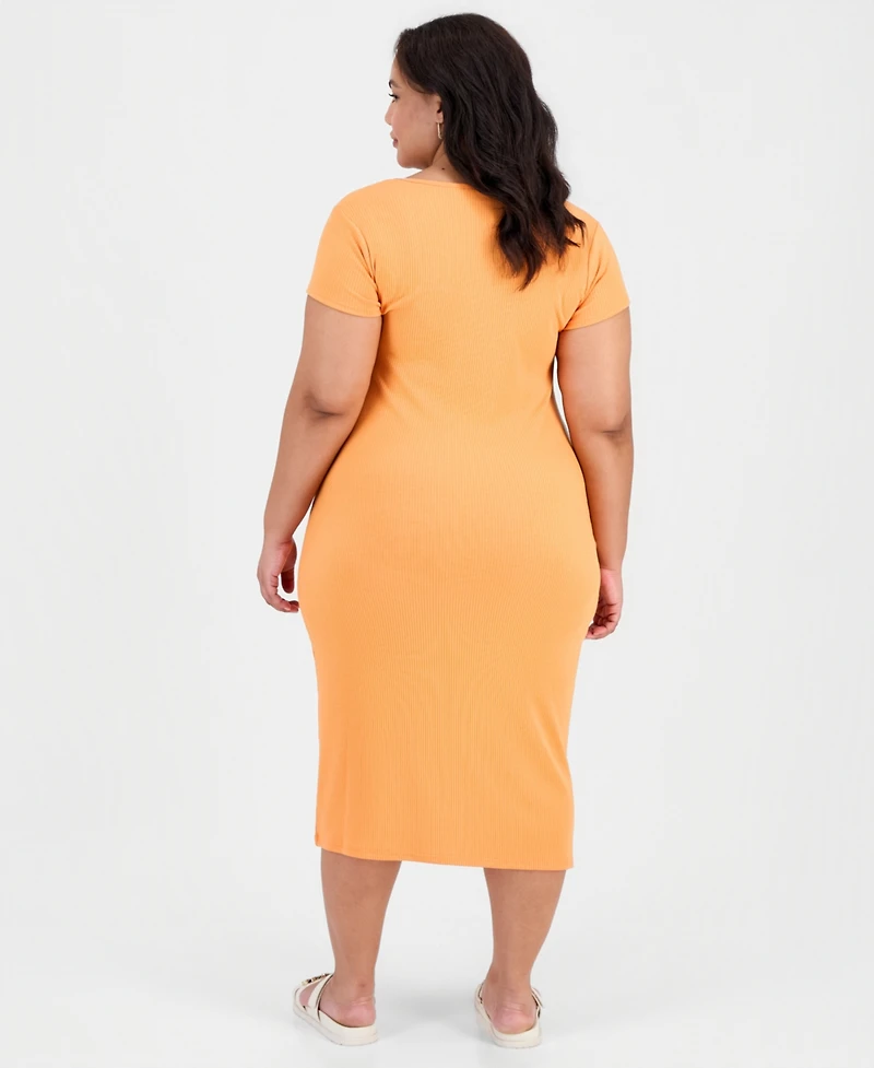 Full Circle Trends Trendy Plus Short-Sleeve Square-Neck Bodycon Dress