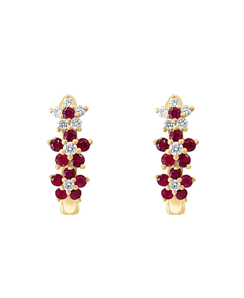 Lali Jewels Ruby (1/3 ct. t.w.) & Diamond (1/8 Extra-Small Hoop Earrings 14k Yellow Gold, 0.15" (Also Available White Gold)