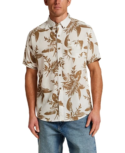 Weatherproof Vintage Men's Short Sleeve Print Linen Cotton Shirt