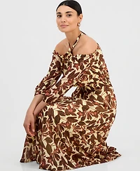 I.n.c. International Concepts Petite Printed Halter Smock-Waist Maxi Dress, Macy's Exclusive