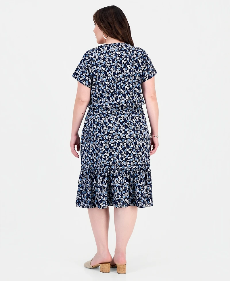 Style & Co Plus Floral Flared Knit Midi Dress, Macy's Exclusive