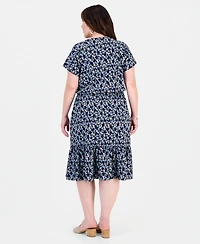 Style & Co Plus Floral Flared Knit Midi Dress, Macy's Exclusive