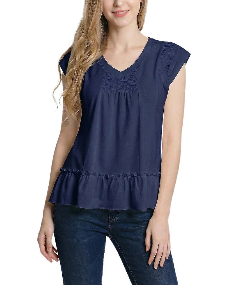 Ny Collection Women's Cap-Sleeve Peasant Top