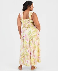Full Circle Trends Plus Size Poof Strap Square Neck Rayon Dress