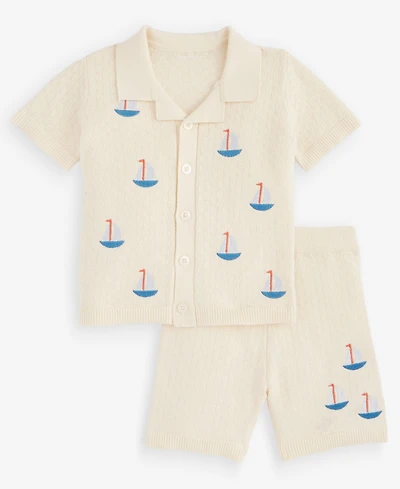 First Impressions Baby Boys' 3M-24M Cotton Sailboat Crochet Shirt & Shorts, 2-Piece Set, Macy's Exclusive