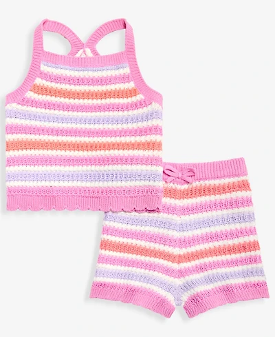 First Impressions Baby Girls' 3M-24M Cotton Striped Crochet Top & Shorts, 2-Piece Set, Macy's Exclusive
