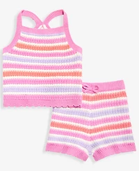 First Impressions Baby Girls' 3M-24M Cotton Striped Crochet Top & Shorts, 2-Piece Set, Macy's Exclusive