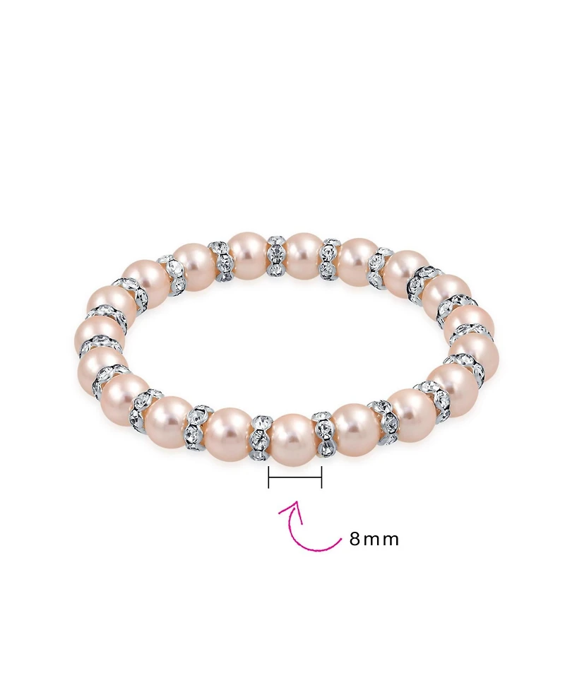 Bling Jewelry Simulated Pearl Stackable Strand Stretch Bracelet Crystal Rondelle Gold & Silver Plated Spacer