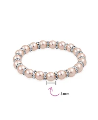 Bling Jewelry Simulated Pearl Stackable Strand Stretch Bracelet Crystal Rondelle Gold & Silver Plated Spacer