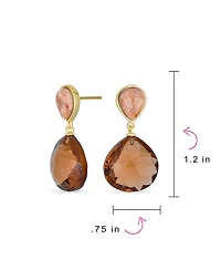 Bling Jewelry Elegant Translucent Briolette Peach Chocolate Brown Pear Shaped Natural Smoky Quartz Faceted Teardrop Drop Earrings Gold Plated