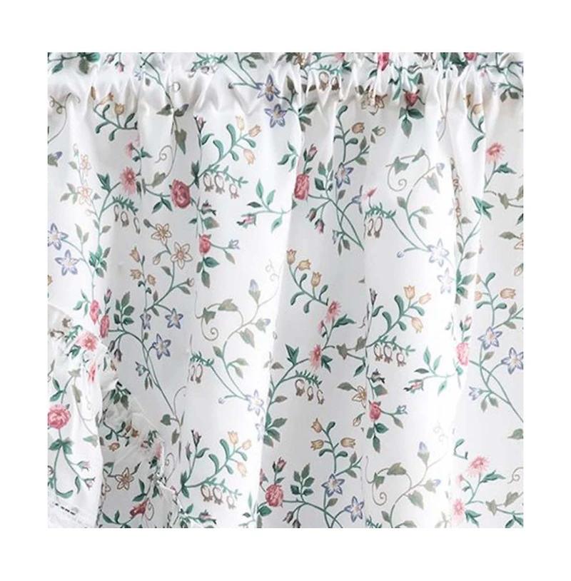 Ellis Curtain Country Floral Small Scale 1.5" Rod Pocket Floral Pattern with Ruffle Lace Edge Swag.
